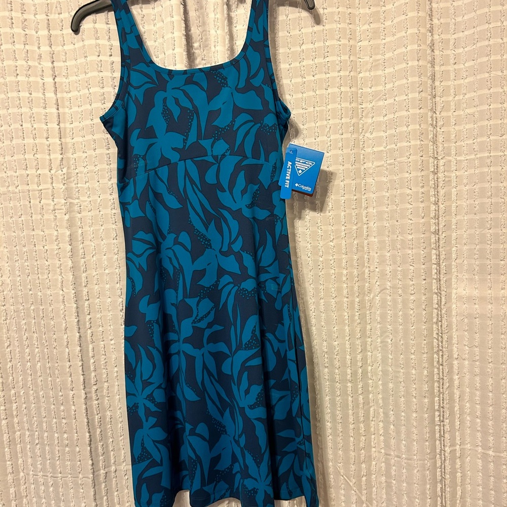 Columbia Women’s Small  Leaf Print Dress Teal‎ and Navy